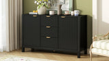 U_STYLE Entryway Cabinet with Wave Design - 3 Adjustable Shelves, 3 Drawers & Soft-Close Doors, N711P269066B