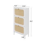 ZUN Natural Rattan 3 Door Shoe Rack, Freestanding Modern Shoe Storage Cabinet, for Entryway W688106928