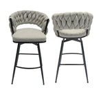 ZUN 28" Bar Chair Linen Woven Bar Stool Set of 2,Black legs Barstools No Adjustable Kitchen Island 10838002