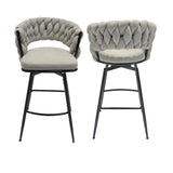 28" Bar Chair Linen Woven Bar Stool Set of 2,Black legs Barstools No Adjustable Kitchen Island W2189131981
