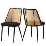 ZUN Black Rattan Dining Chairs Set of 2,Boucle Chairs with Natural Cane Back, Upholstered Dining Room W1164P218679