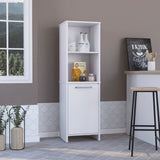 Kitchen Pantry 59" H, Two Open Storage Shelves, Single Door Cabinet, Two Interior Shelves, White B097133148