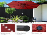 9FT Outdoor Patio Umbrella with Solar Lights and Tilt, Red 51262344