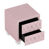 Elegant Velvet Nightstand with 2 Drawers and Crystal Handle, Storage Bedside Table with N733P210398H