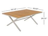 Teak Wood Top with Beige Steel Frame Outdoor Dining Table, 55.12" Rectangular Patio Table with N770P385226B