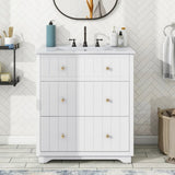 ZUN [Video]30-Inch Modern White Bathroom Vanity Cabinet with two drawers 82058662