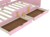 Twin Size Platform Bed with Storage Drawers, Solid Wood Beds Frame with Bed Guardrail, Small Shelf, W1580P373242