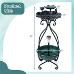 ZUN Dark green Solar Bird Bath Feeder Combo with Flower Planter Pedestal and Solar Lights 41401767