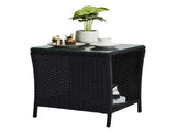 Outdoor Patio Wicker Side Table, Square End Table Bistro Coffee Table with Glass Top Storage Shelf 78280001