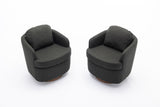 035-Linen Fabric Swivel Accent Chair With Soild Wood Round Brown Base Leg,Dark Gray W527134468