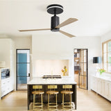 52 Inch Modern Flush Mount Ceiling Fan with led light and Remote Control, 3 ABS Blades Noiseless W882P195911