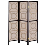 Tan and Cappuccino Circle Pattern 3-Panel Folding Screen B062P153652