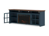 74 inch Fireplace TV Stand Console for TVs up to 85 inches, Minimal Assembly, Blue Denim and Whiskey B108P160234