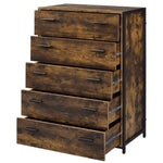 ZUN Rustic Oak and Black Chest with 5-Drawer B062P189229