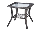 Outdoor Wicker Side Table, Rattan End Table with Glass Top, Patio Coffee Bistro Table for Indoor 75923325