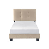 1pc Twin Platform Bed Light Brown Velvet Upholstered Adjustable Height Headboard Button Tufted Solid B011P203575