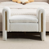 031-Teddy Fabric Single Bench Shoe Bench Makeup Bench For Bedroom Indoor,Ivory W527122003