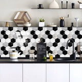 48 Pcs Black And White Marble Wall Stickers Mosaic Hexagon Peel And Stick Backsplash PVC Glossy Self 76827361