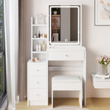 Small Size Left Bedside Cabinet Vanity Table Cushioned Stool, Extra Large Touch Control Sliding 50990177