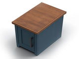 14 inch Chairside Table, No Assembly Required, Blue Denim and Whiskey Finish B108131556