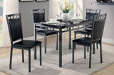 Black Finish 5pc Dinette Set Faux Marble Top Table and 4x Side Chairs Faux Leather Upholstered Metal B01177677
