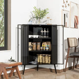 Modern 3-Tier Corner Storage Cabinet with Tempered Glass Doors, Removeable Shelves & Metal Frame W3122P272936