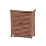 Potting Bench with Storage Cabinet and Metal Table Top for Outdoor Patio, Garden Furniture Wood 32240140