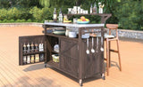 K&K 53.3" Outdoor Kitchen Island with Raised Shelf, Solid Wood Storage Cabinet with Stainless Steel N707P250628Z