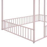 Full Size Metal Bed House Bed Frame with Fence, for Kids, Teens, Girls, Boys,Pink MF304787AAH