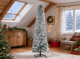 Green 8' Slim Pencil Christmas Tree,Snow Flocked Artificial Tree with Realistic Branches & 603 Tips 00652769