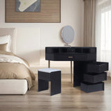 Black Dressing Table Stool Set, removable mirror, tri-color illuminated mirror, four drawers with 17557811