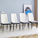 4 Dining Chair Set, White Grey Dining Chair Set, High Back Seat in PU Material and Sturdy Black W1512P355795