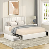 Anda Patented 2-Drawers Storage Bed Queen Size Ivory Boucle Upholstered Platform Bed, Tufted B083P156197