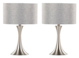 Lenuxe 24" Contemporary Metal Table Lamp in Polished Nickel and Grey Sparkly Linen Shade with Silver B202P224076