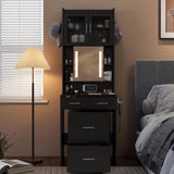 Small Vanity Desk with Sliding Mirror and LED Lights, Makeup Table with Charging Station and Storage 24790285