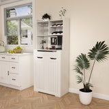 White Buffet Cabinet with Hutch - Modern Farmhouse Kitchen Storage Sideboard with 2 Drawers & Barn 48572324