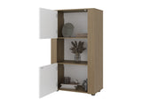 Hyder Bookcase with Upper and Lower Doors, Open Center Shelf and Vertical Design, Natural Oak / B097P474310