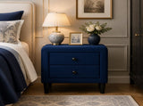 Navy Blue Velvet Upholstered Nightstand with 2 Drawers, Modern Bedside Table with Storage, Elegant B2770P509805