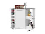 Woodland Bar Cart with Casters, Wine Rack and Open Shelf White B062111726