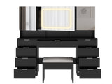 Large Vanity Table Set with 3 Opening Mirrors and LED Lights, Vanity Table with Full Storage Behind 28836264