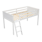 ZUN Twin Size Wood Low Loft Bed with Ladder, ladder can be placed on the left or right, White 31471087