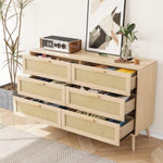 ZUN Rattan 6 Drawers Chest of Dressers for Bedroom, Modern 6 Drawer Dresser, Wide Chest of Drawers with W1706P189827