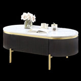 Gorgeous Dark Walnut Finish 1pc Coffee Table White Faux Marble Top Living Room Table W Drawer B011P184952