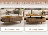 Fluted Lift Top Coffee Table with Hidden Compartment, Wooden Center Table, Modern Oval Lift Tabletop W2641P449066