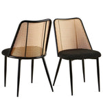 ZUN Black Rattan Dining Chairs Set of 2,Boucle Chairs with Natural Cane Back, Upholstered Dining Room W1164P218679