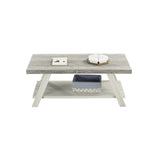 ZUN Athens Contemporary Two-Tone Wood Shelf Coffee Table in Weathered Gray and Beige T2574P164646