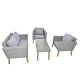 ZUN 4 Piece Outdoor Patio Furniture Set, Resin Rattan and Acacia Wood Chairs Conversation Furniture Set 96267191