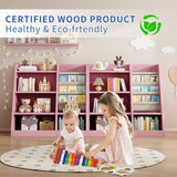 ZUN Pink Wooden Toy Storage Organizer Cabinet Kids Bookshelf Children Bookcase Toddler Baby Sling Book W2876P233538