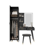 ZUN Makeup Vanity Table Slim Armoire Wardrobe Set, Dressing Table with LED Mirror Power Outlets 90566716