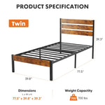 ZUN Twin Size Metal Platform Bed Frame - Mattress Foundation with Headboard and and Footboard, No Box W2201P270197